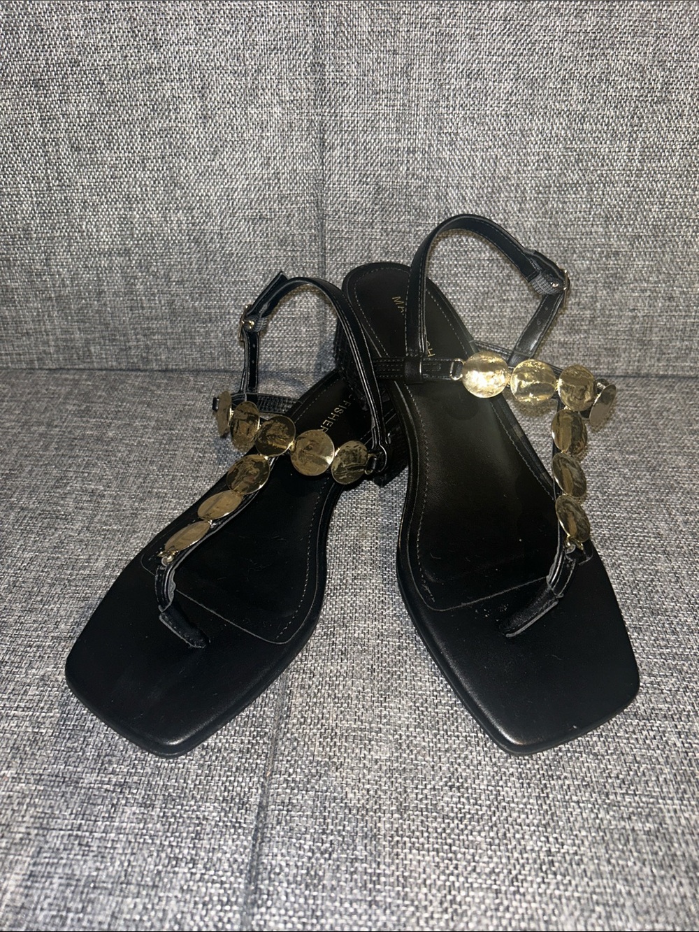 Marc Fisher CAYLIE -  Black Sandals with Gold Disc Accents - Picture 8 of 8